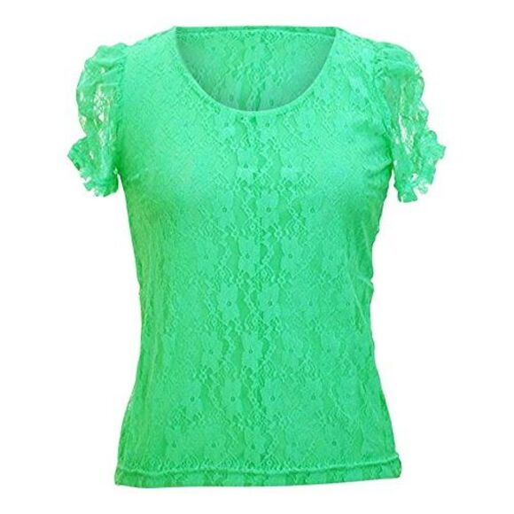 Short Sleeve Lace Blouse With Scoop Neckline - Picture 4 of 6